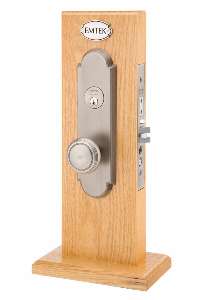EMTEK Brisbane Narrow Mortise Entry Set with Matching Finish Helios Lever  Choice of Left/Right Handing Available in Finishes F20331175HLORHUS 