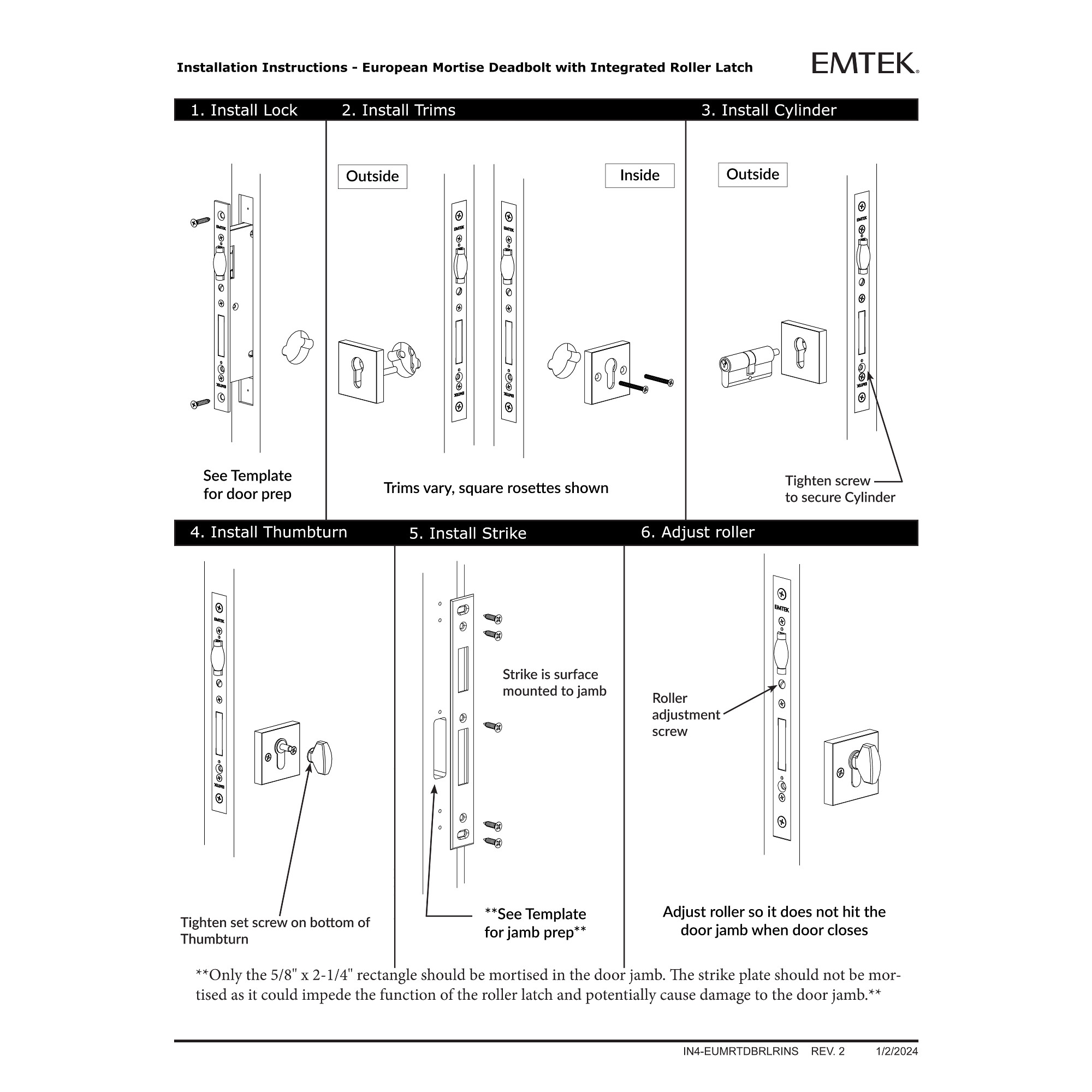 European Mortise Deadbolt with Integrated Roller Latch Emtek
