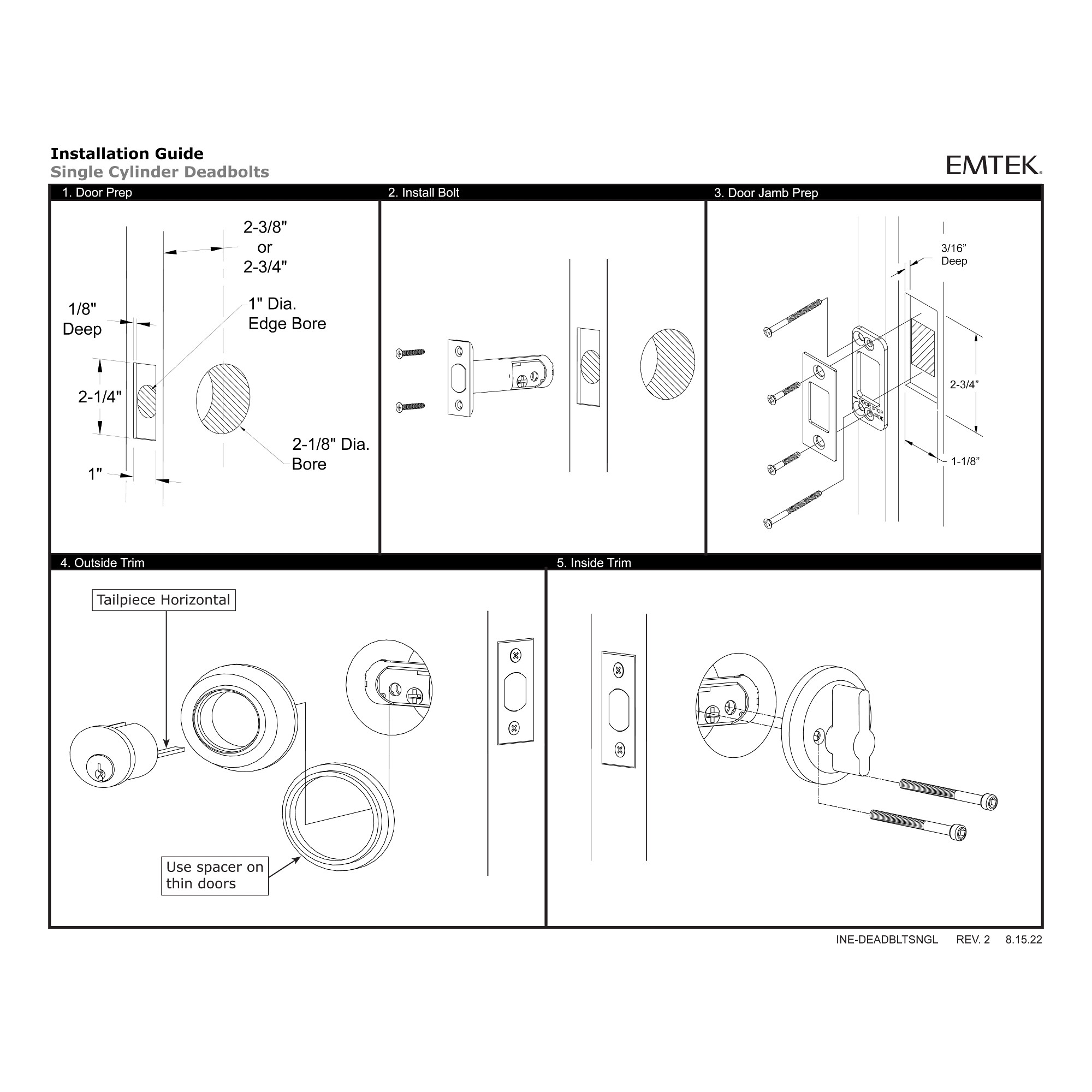Stainless Steel Square Keyed Deadbolt Emtek